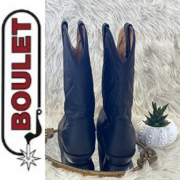 EUC BOULET 🇨🇦 Black leather western cowboy boots, 8.5 men’s - Picture 8 of 12